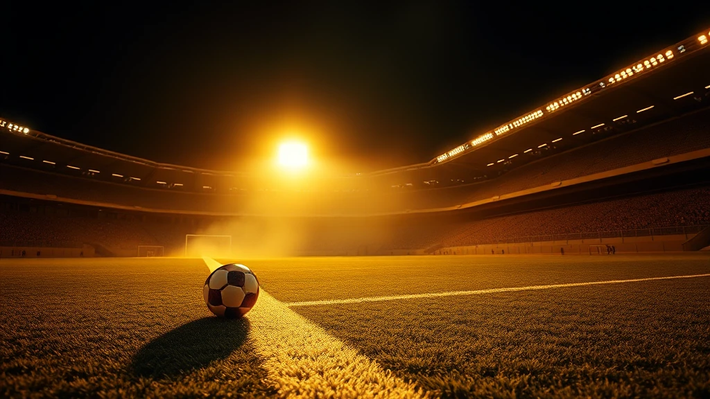 A ball rolling along a white touchline casting a long shadow