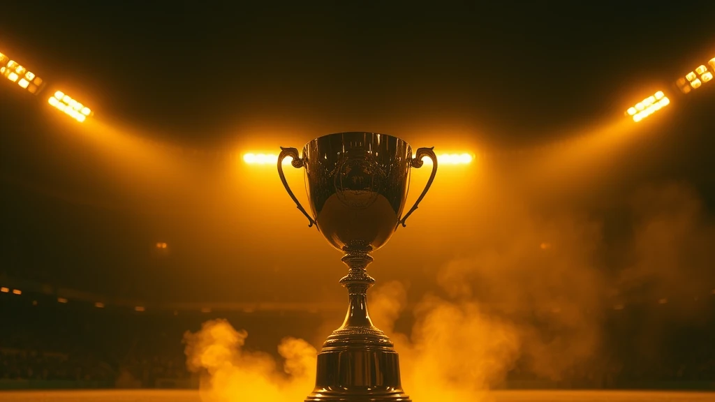 A plain metal trophy cup alone in a golden spotlight