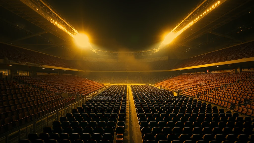 Empty stadium seats in strict rows seen from above
