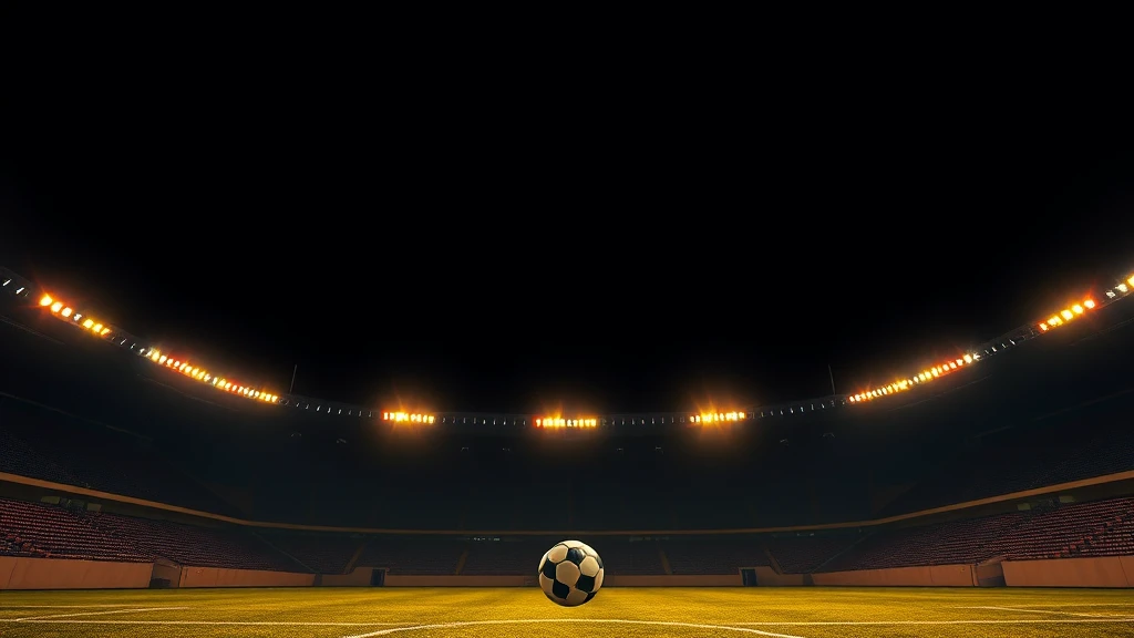 An empty floodlit pitch at night with a ball on the penalty spot