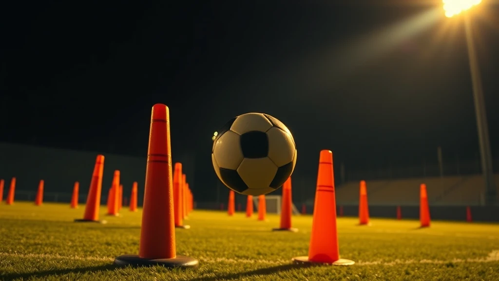 A ball weaving between training cones